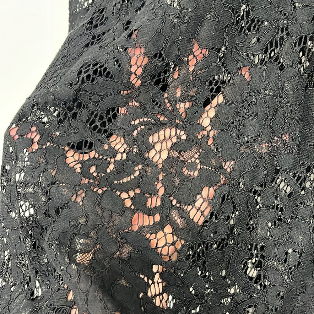 Who What Wear Medium Black Lace Sheer Long Ruffle Sleeve High Neck Dress - Picture 7 of 10